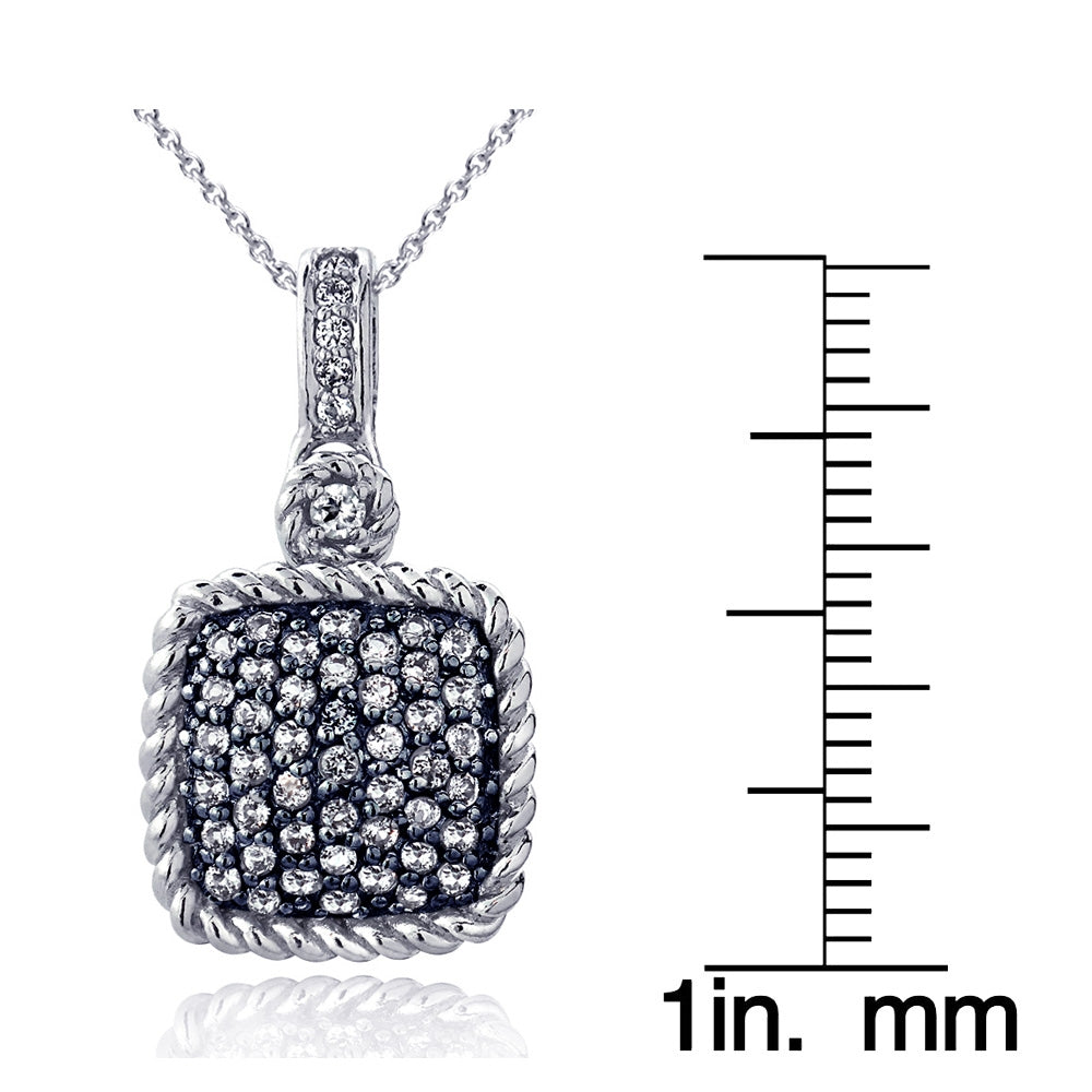 Sterling Silver 1.5ct Blue & White Topaz Square Rope Pendant Necklace-3
