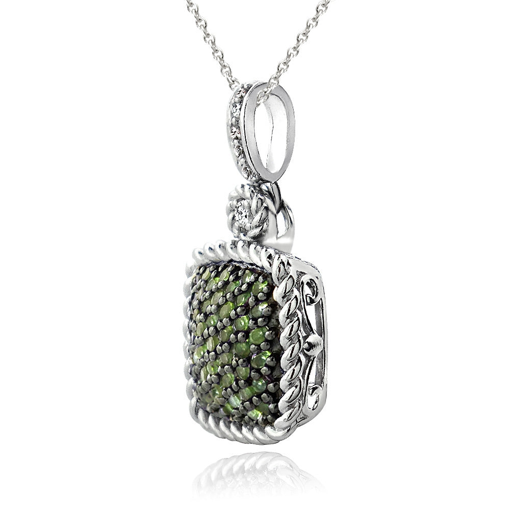Sterling Silver 1ct Peridot & White Topaz Square Rope Pendant Necklace-2