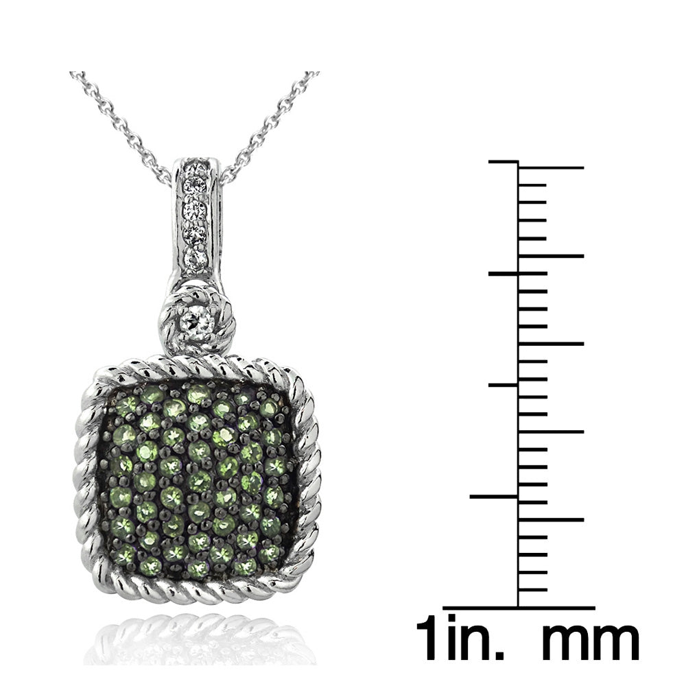Sterling Silver 1ct Peridot & White Topaz Square Rope Pendant Necklace-3