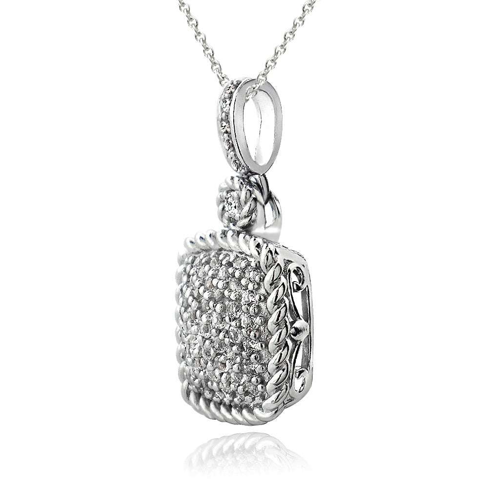 Sterling Silver 1.5ct White Topaz Square Rope Pendant Necklace-2