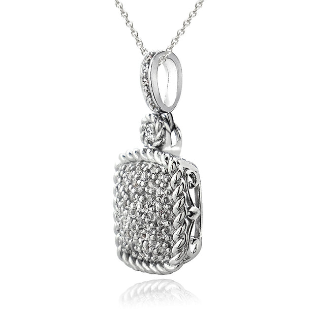 Sterling Silver 1.5ct White Topaz Square Rope Pendant Necklace