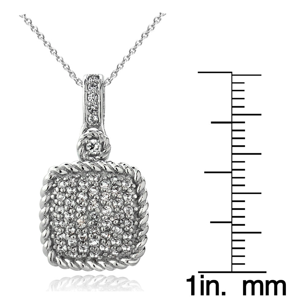 Sterling Silver 1.5ct White Topaz Square Rope Pendant Necklace-3
