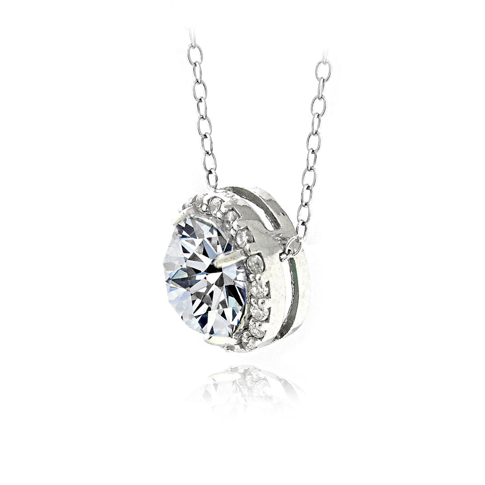 Platinum Plated Sterling Silver 100 Facets Cubic Zirconia Halo Necklace (2ct tdw)-2