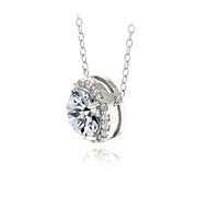 Platinum Plated Sterling Silver 100 Facets Cubic Zirconia Halo Necklace (2ct tdw)