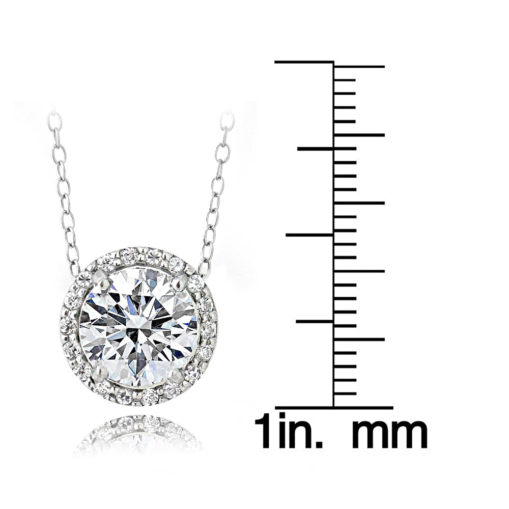 Platinum Plated Sterling Silver 100 Facets Cubic Zirconia Halo Necklace (2ct tdw)-3