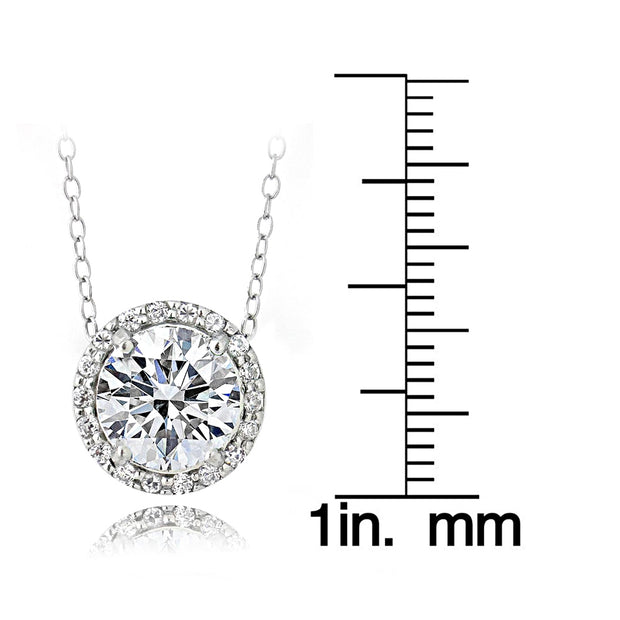 Platinum Plated Sterling Silver 100 Facets Cubic Zirconia Halo Necklace (2ct tdw)