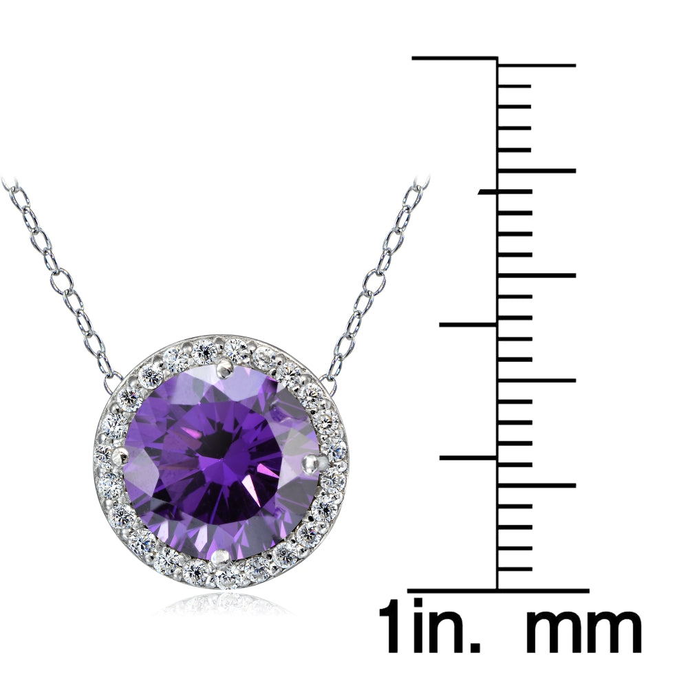 Platinum Plated Sterling Silver 100 Facets Purple Cubic Zirconia Halo Necklace (3cttw)-3