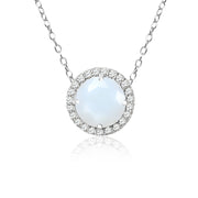 Sterling Silver Created White Opal and Cubic Zirconia Round Halo Necklace