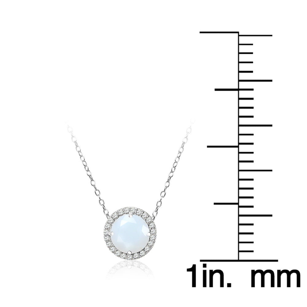 Sterling Silver Created White Opal and Cubic Zirconia Round Halo Necklace-4