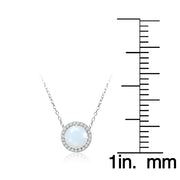 Sterling Silver Created White Opal and Cubic Zirconia Round Halo Necklace