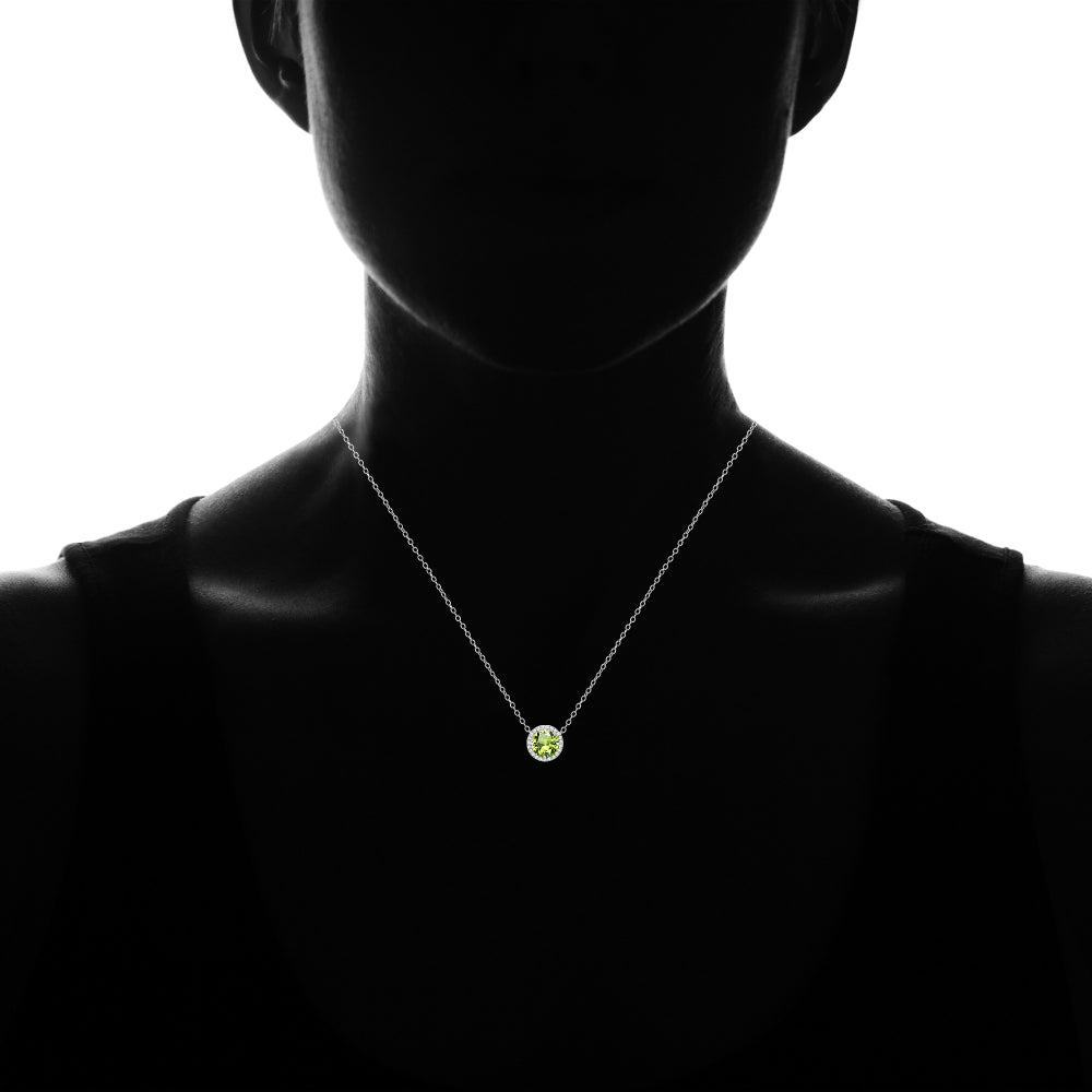 Sterling Silver Created Peridot and Cubic Zirconia Round Halo Necklace-3