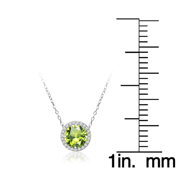 Sterling Silver Created Peridot and Cubic Zirconia Round Halo Necklace