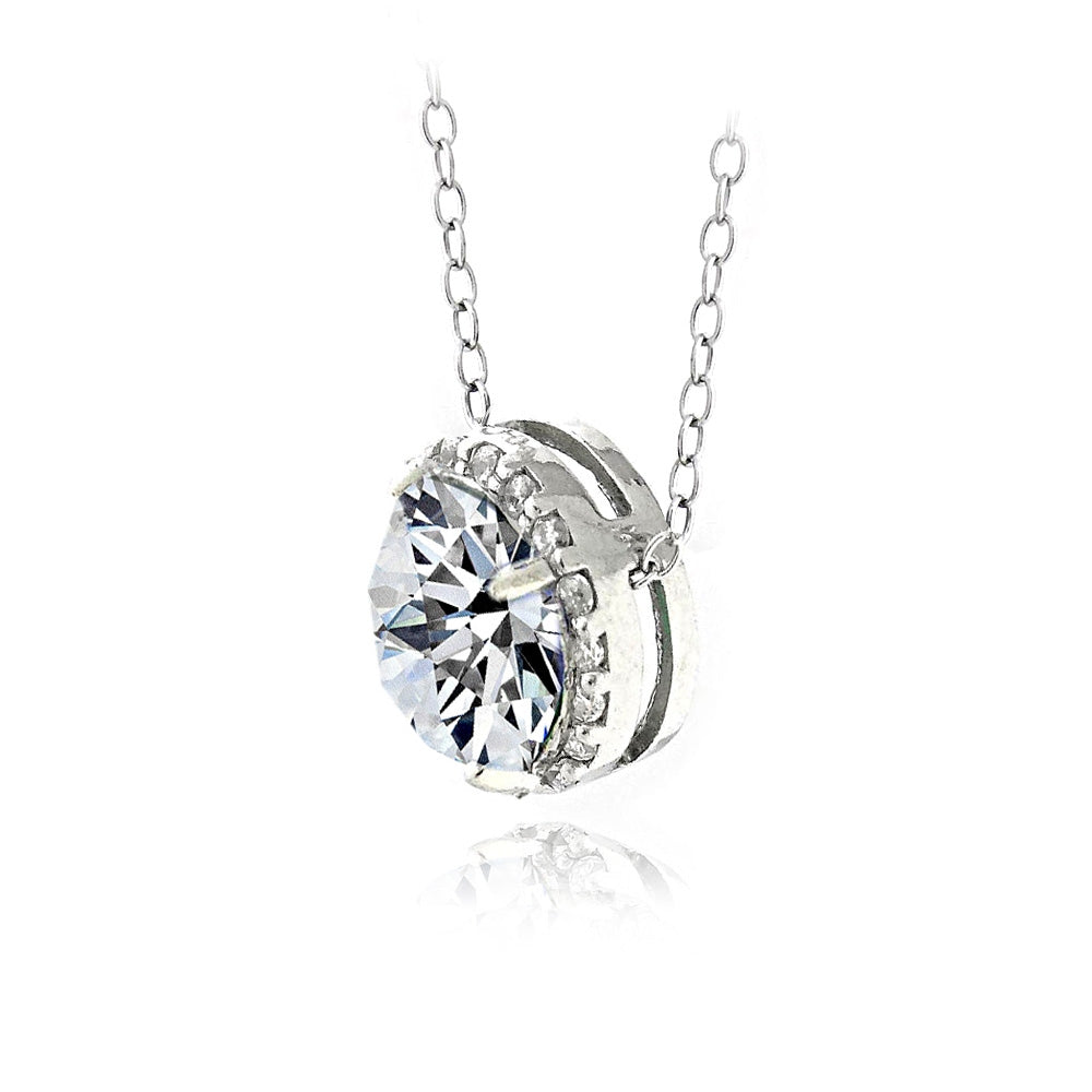Platinum Plated Sterling Silver 100 Facets Cubic Zirconia Halo Necklace (3cttw)-2