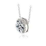 Platinum Plated Sterling Silver 100 Facets Cubic Zirconia Halo Necklace (3cttw)