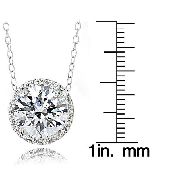 Platinum Plated Sterling Silver 100 Facets Cubic Zirconia Halo Necklace (3cttw)