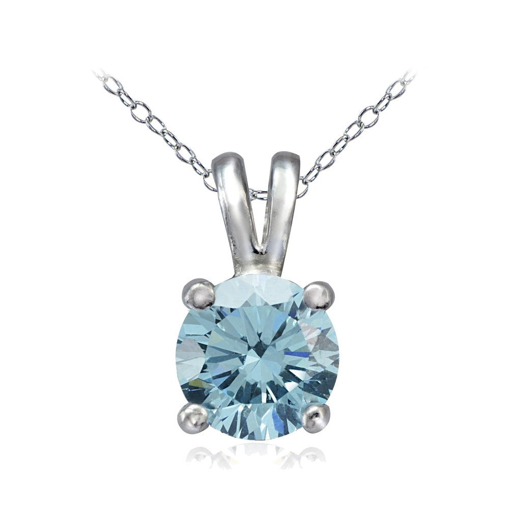 Platinum Plated Sterling Silver 100 Facets Light Blue Cubic Zirconia Necklace (1cttw)