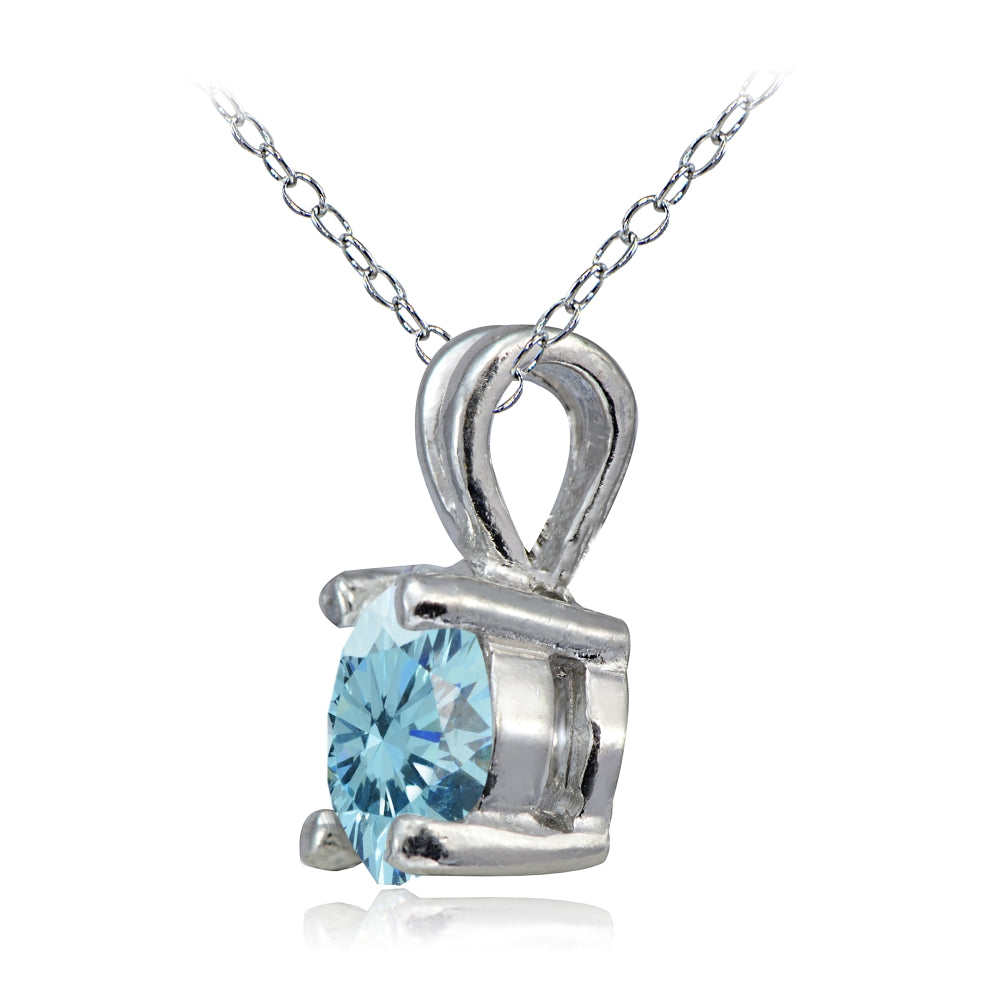 Platinum Plated Sterling Silver 100 Facets Light Blue Cubic Zirconia Necklace (1cttw)-2