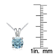 Platinum Plated Sterling Silver 100 Facets Light Blue Cubic Zirconia Necklace (1cttw)