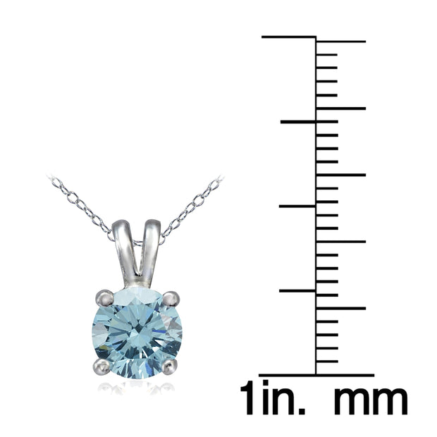 Platinum Plated Sterling Silver 100 Facets Light Blue Cubic Zirconia Necklace (1cttw)