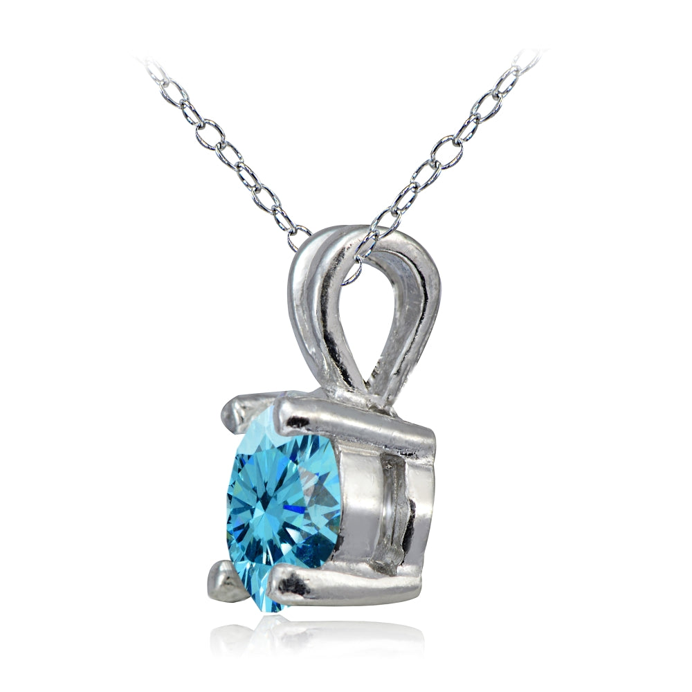 Platinum Plated Sterling Silver 100 Facets Blue Cubic Zirconia Necklace (1cttw)-2