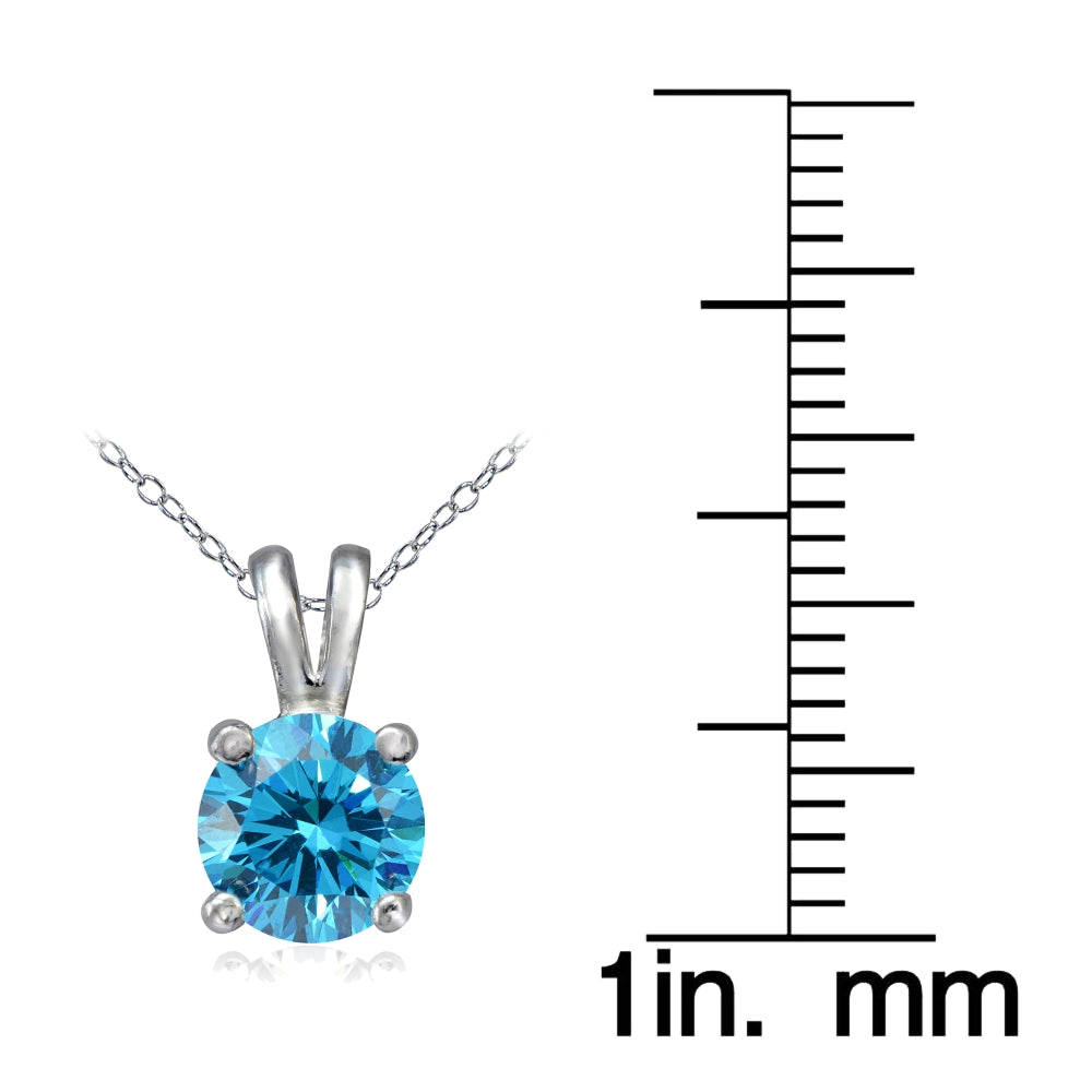 Platinum Plated Sterling Silver 100 Facets Blue Cubic Zirconia Necklace (1cttw)-3