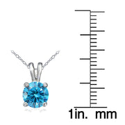 Platinum Plated Sterling Silver 100 Facets Blue Cubic Zirconia Necklace (1cttw)