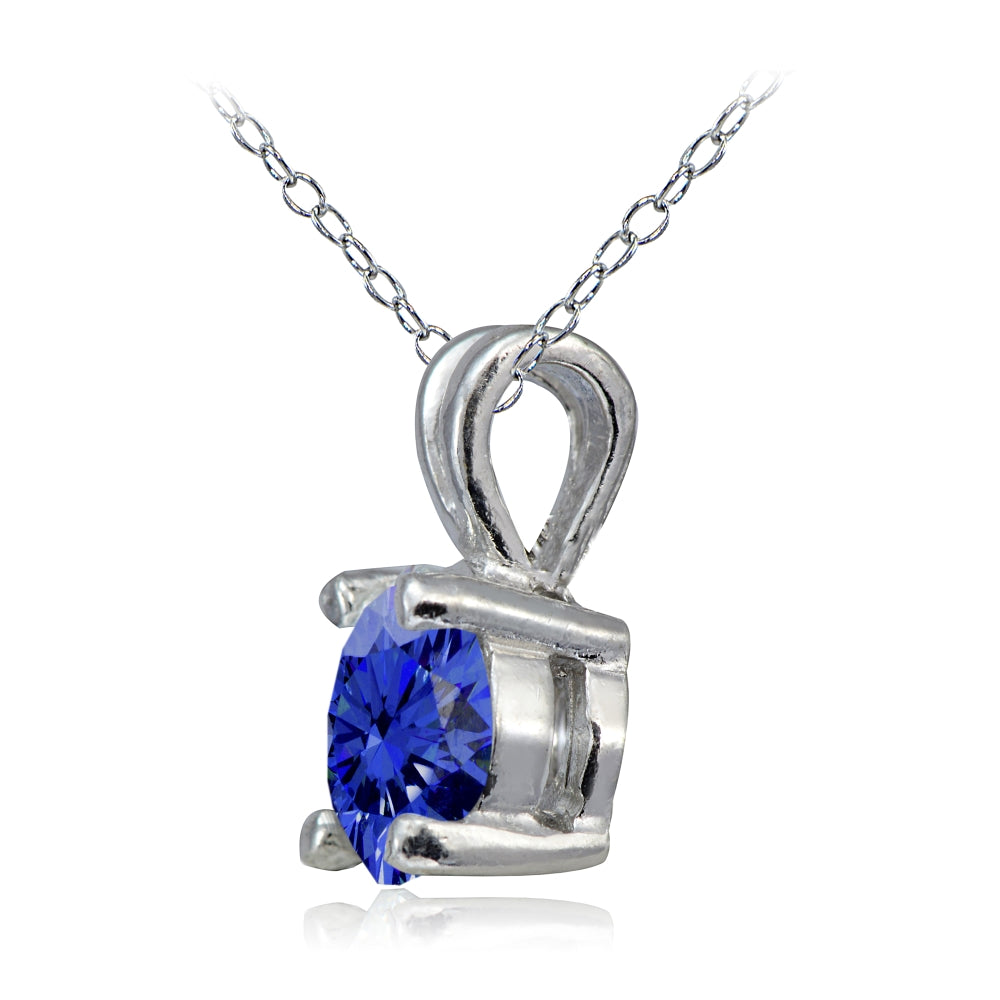 Platinum Plated Sterling Silver 100 Facets Blue Violet Cubic Zirconia Necklace (1cttw)-2