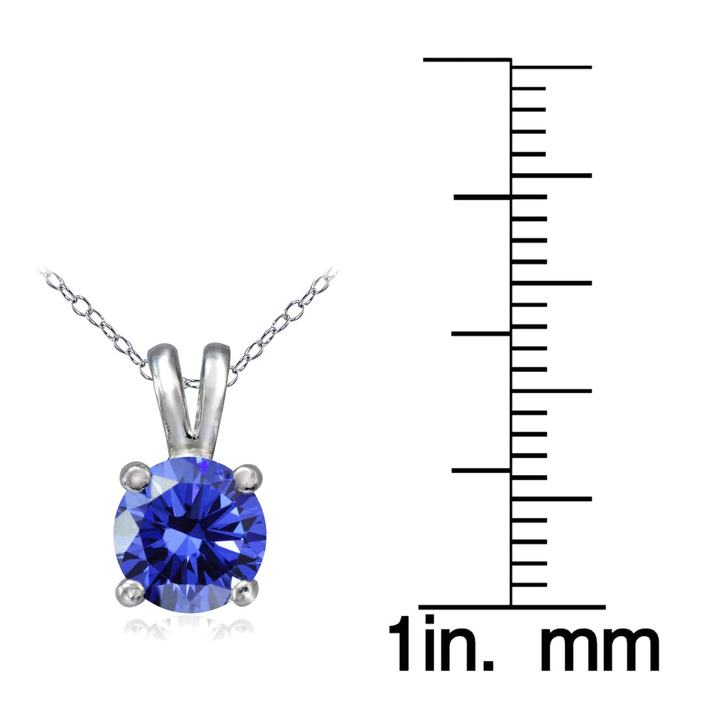 Platinum Plated Sterling Silver 100 Facets Blue Violet Cubic Zirconia Necklace (1cttw)-3