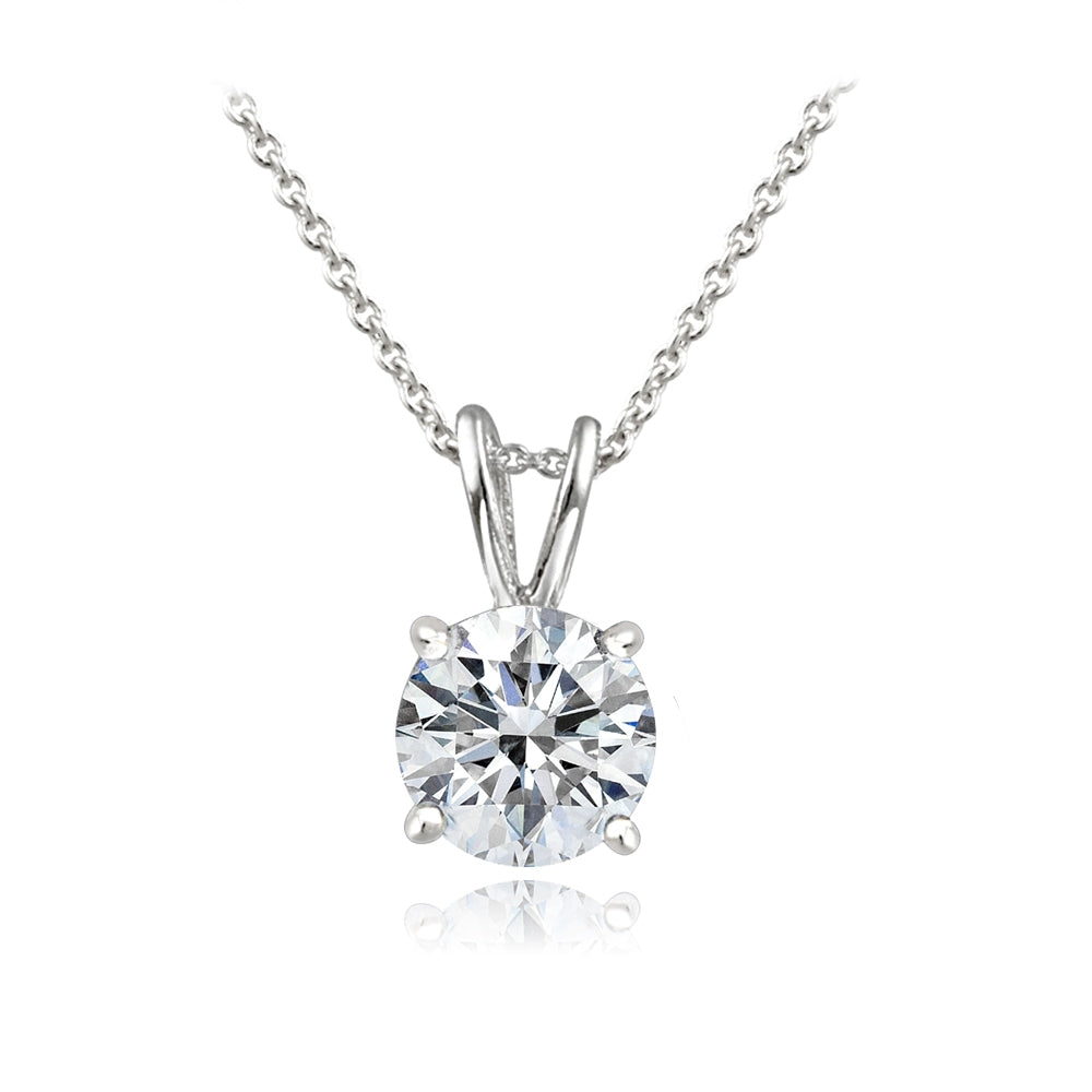 Platinum Plated Sterling Silver 100 Facets Cubic Zirconia Necklace (1cttw)-2
