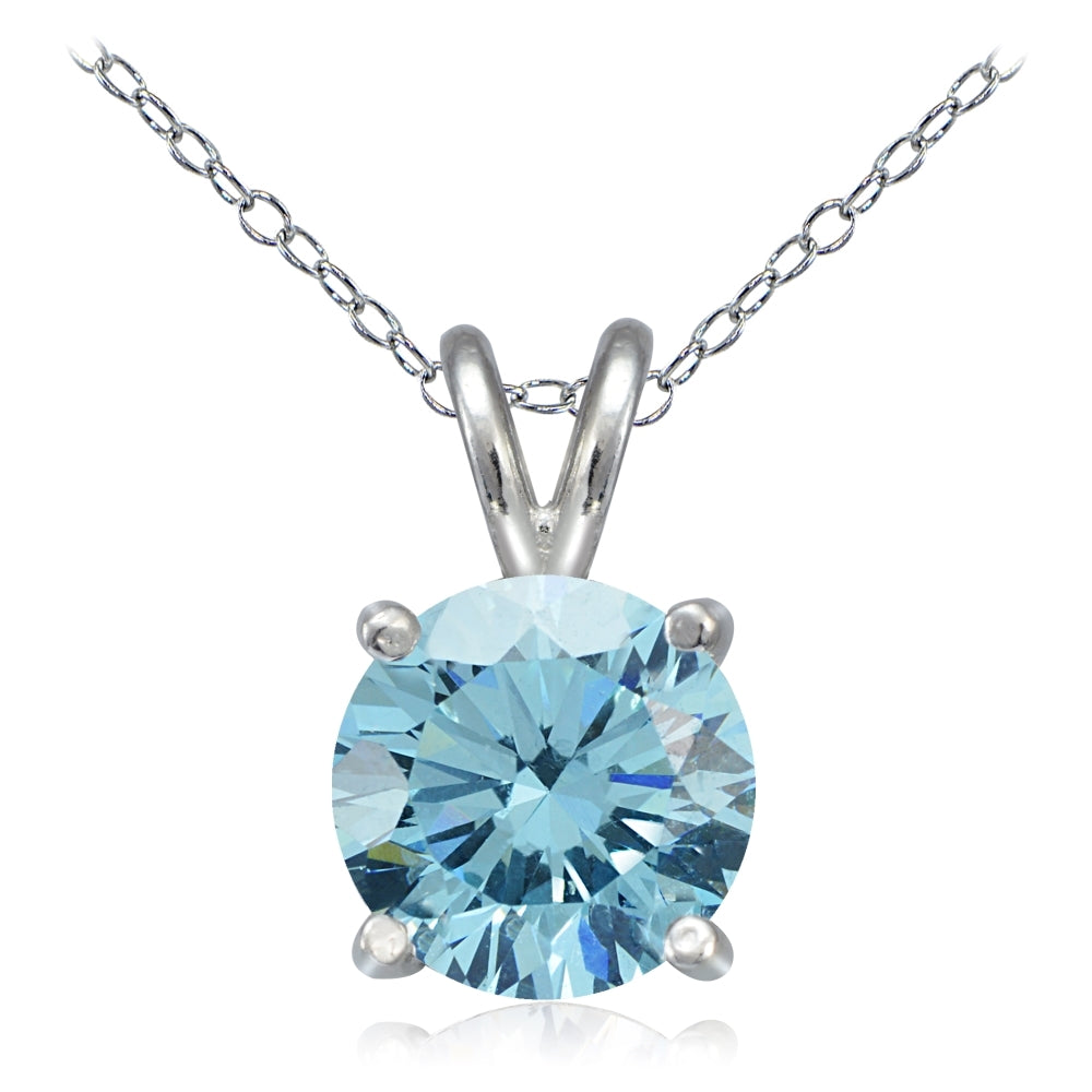 Platinum Plated Sterling Silver 100 Facets Light Blue Cubic Zirconia Necklace (2cttw)