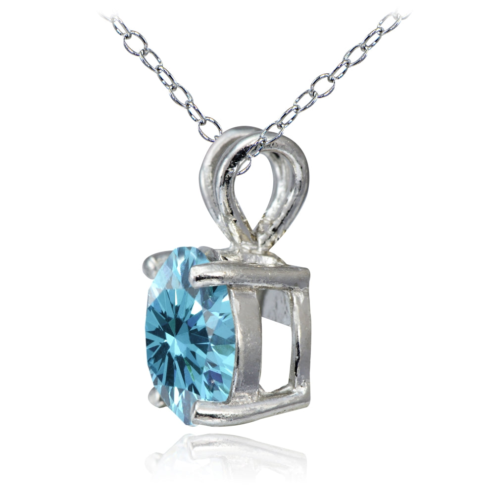 Platinum Plated Sterling Silver 100 Facets Light Blue Cubic Zirconia Necklace (2cttw)-2
