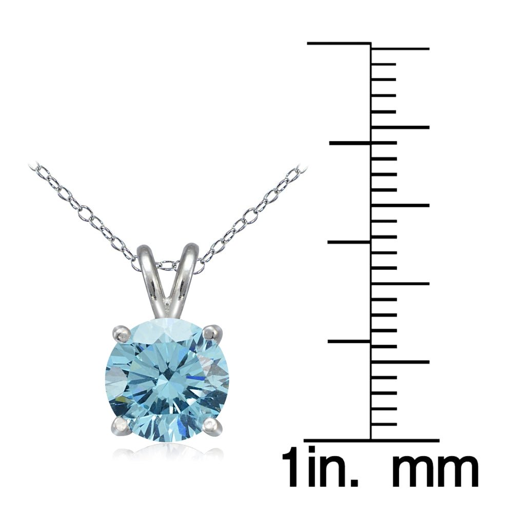 Platinum Plated Sterling Silver 100 Facets Light Blue Cubic Zirconia Necklace (2cttw)-3