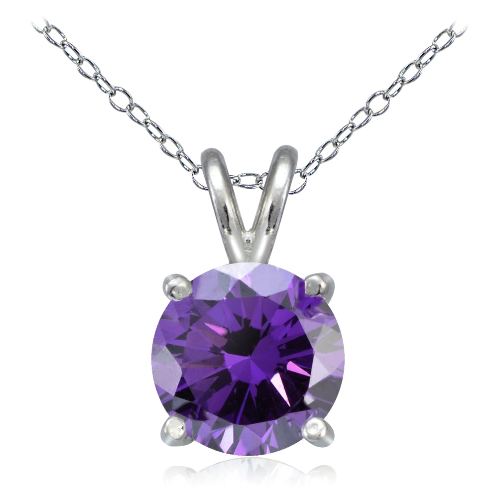 Platinum Plated Sterling Silver 100 Facets Purple Cubic Zirconia Necklace (2cttw)