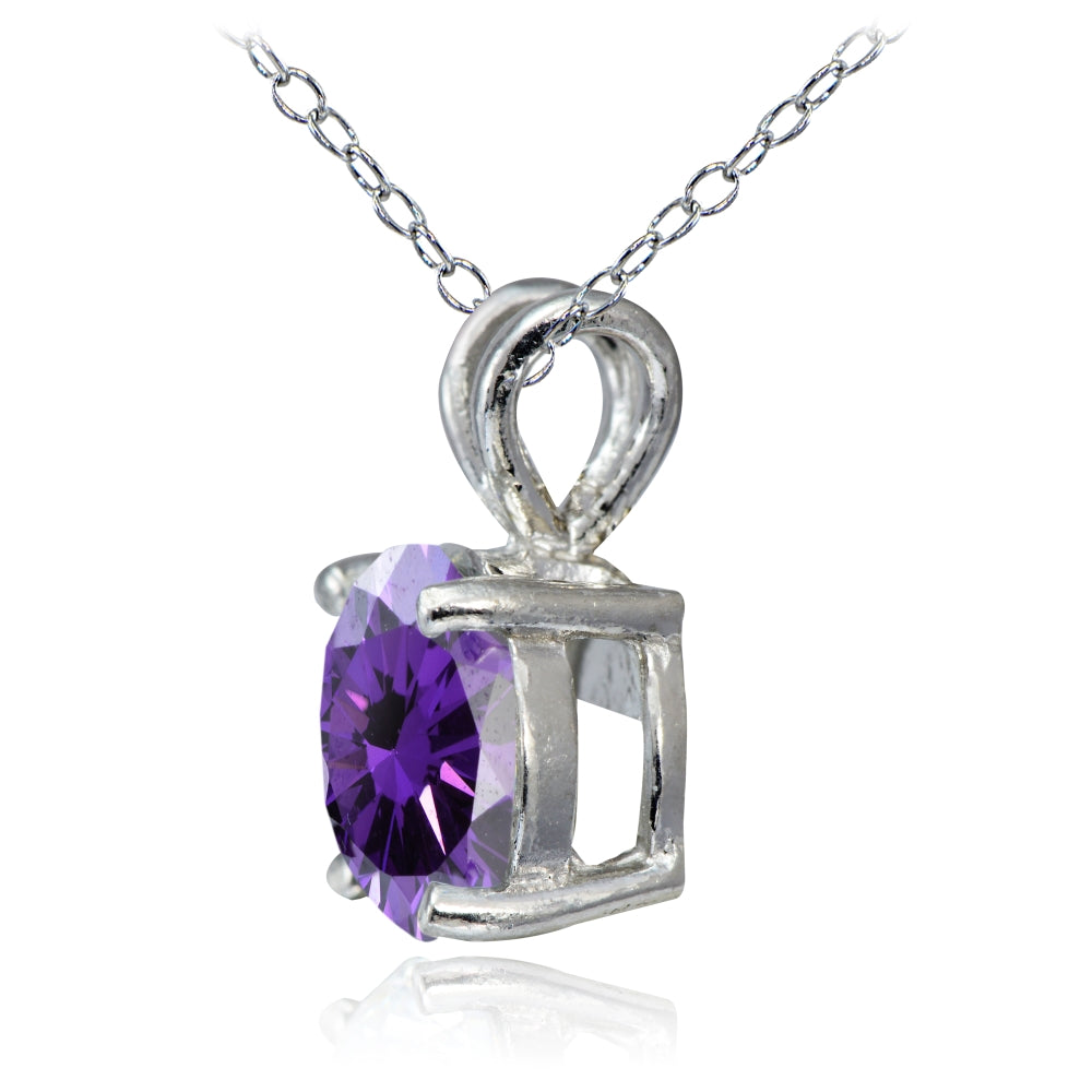 Platinum Plated Sterling Silver 100 Facets Purple Cubic Zirconia Necklace (2cttw)-2