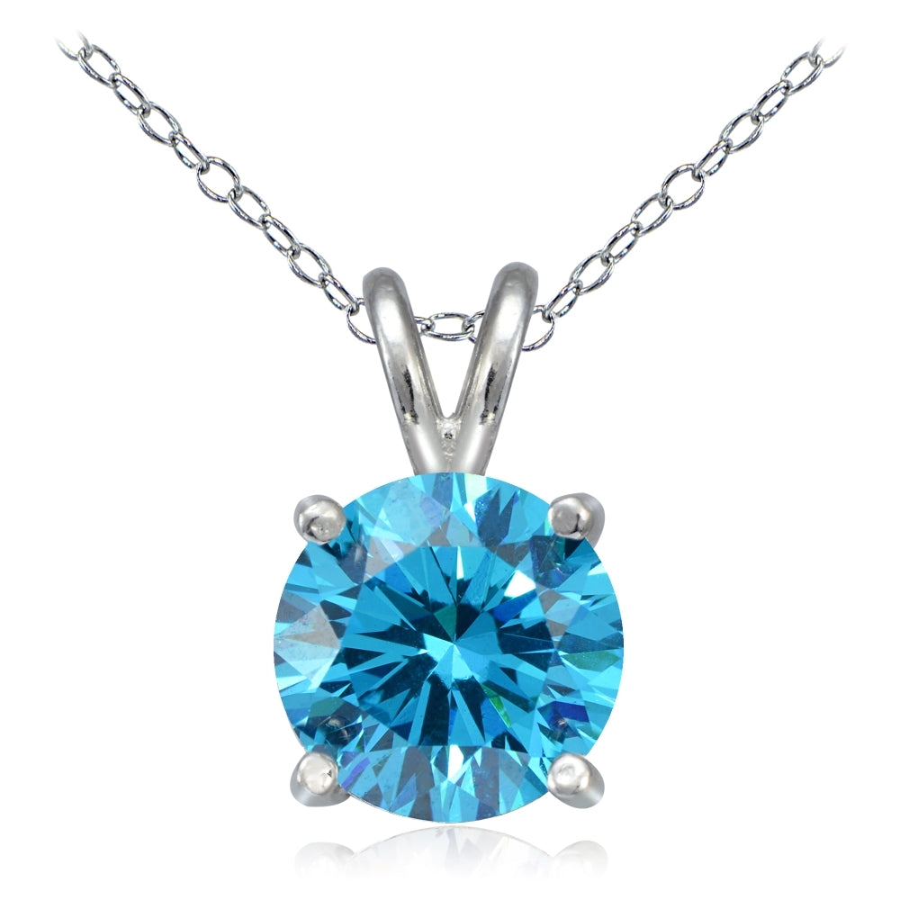 Platinum Plated Sterling Silver 100 Facets Blue Cubic Zirconia Necklace (2cttw)