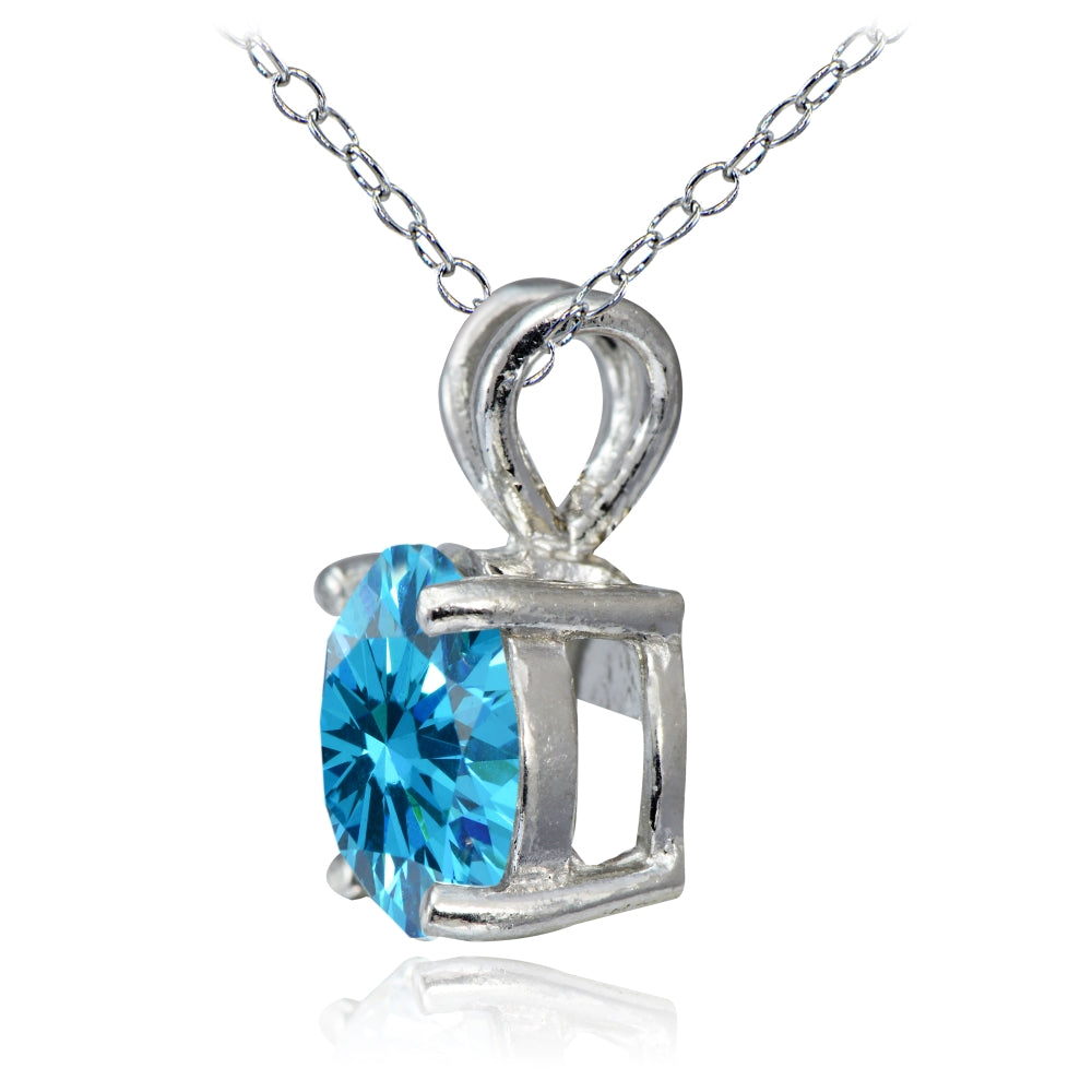 Platinum Plated Sterling Silver 100 Facets Blue Cubic Zirconia Necklace (2cttw)-2