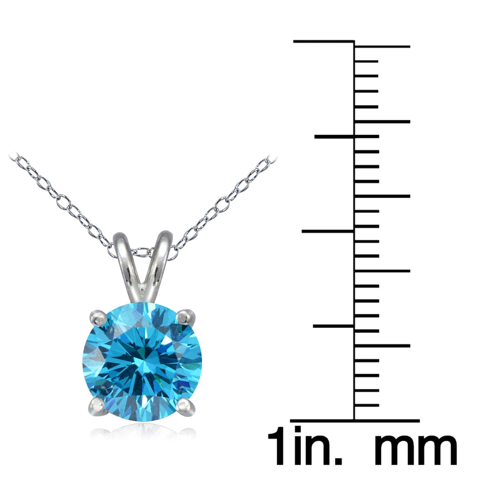 Platinum Plated Sterling Silver 100 Facets Blue Cubic Zirconia Necklace (2cttw)-3