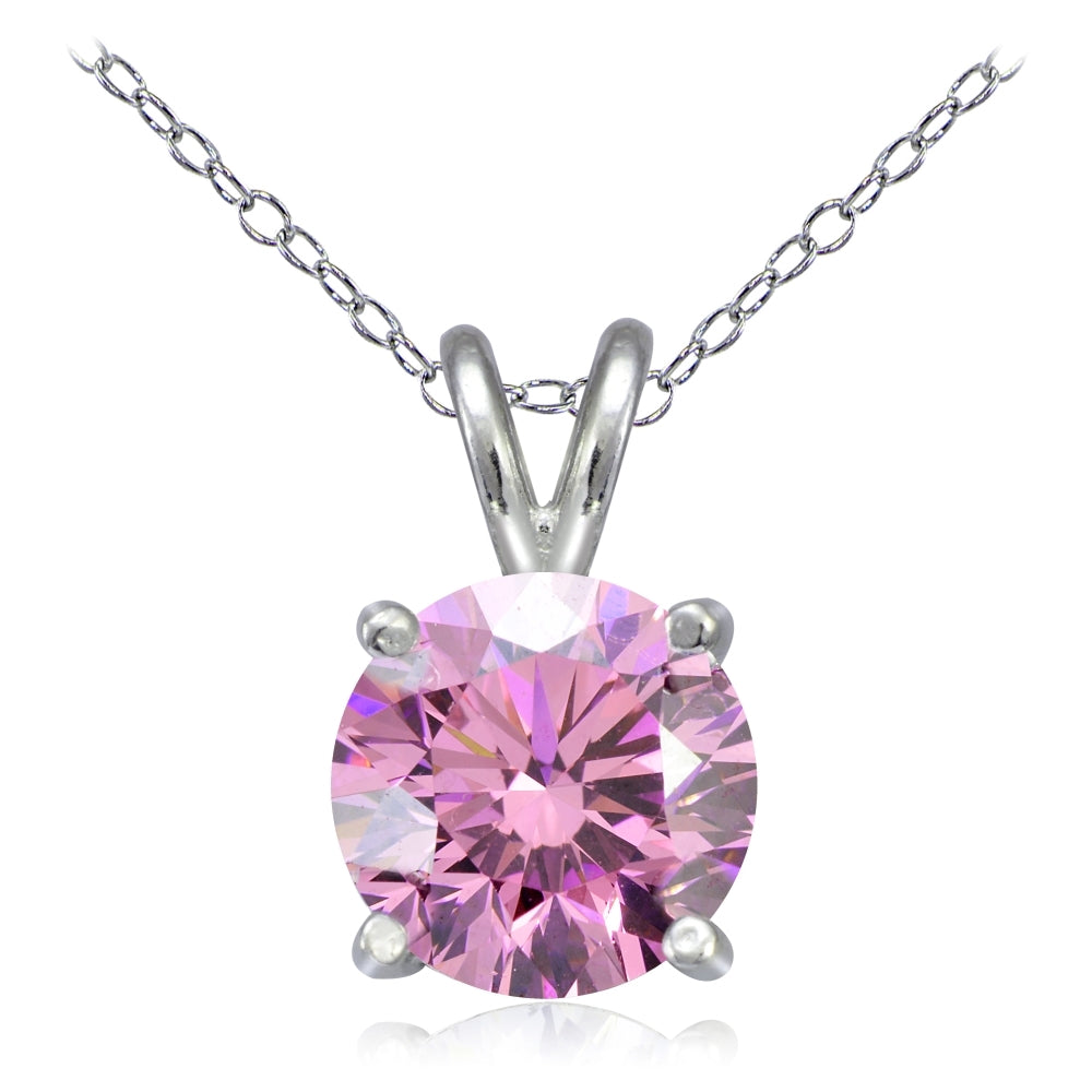Platinum Plated Sterling Silver 100 Facets Light Pink Cubic Zirconia Necklace (2cttw)