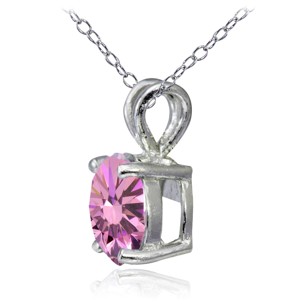 Platinum Plated Sterling Silver 100 Facets Light Pink Cubic Zirconia Necklace (2cttw)-2