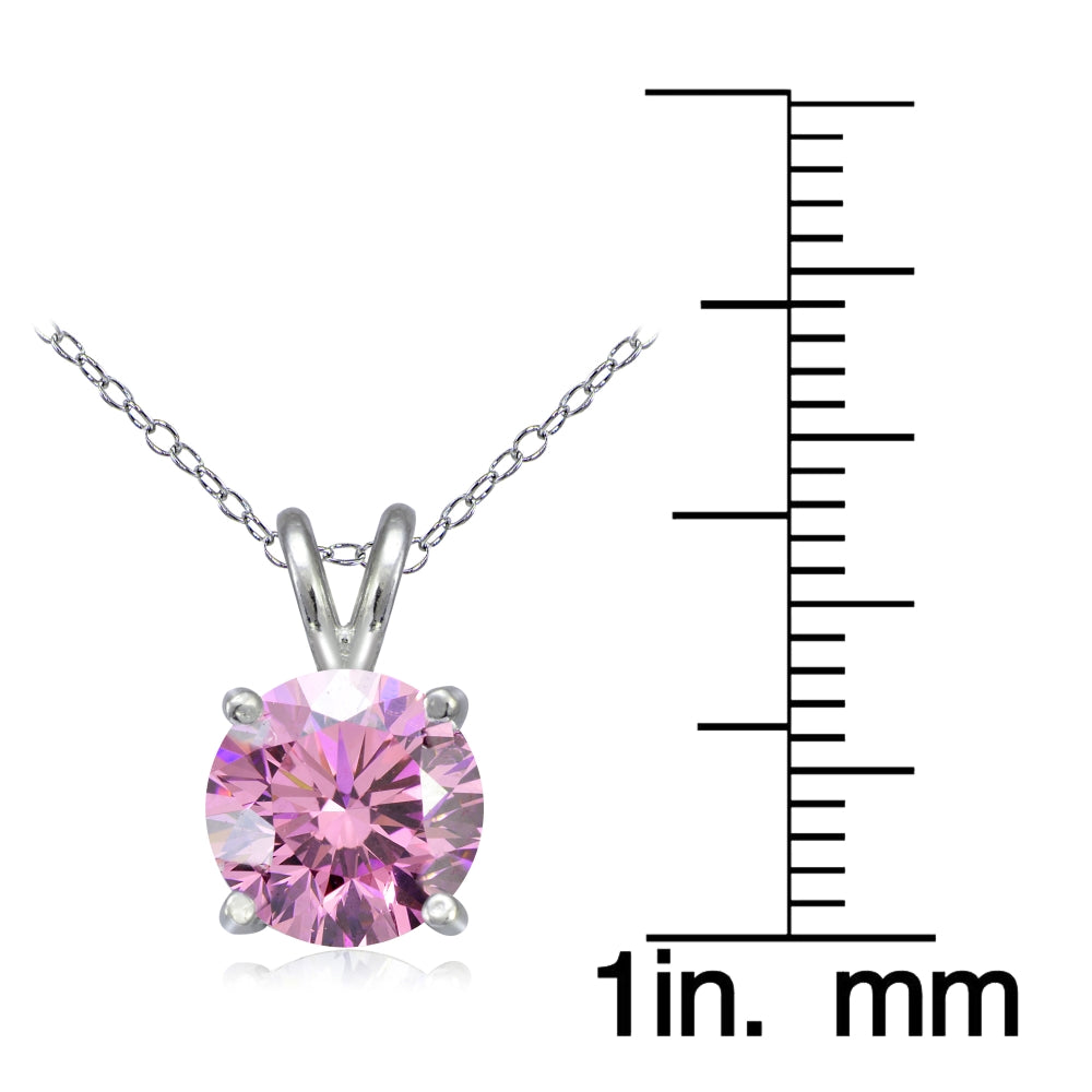 Platinum Plated Sterling Silver 100 Facets Light Pink Cubic Zirconia Necklace (2cttw)-3