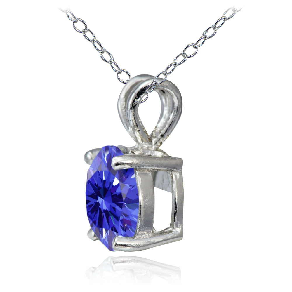 Platinum Plated Sterling Silver 100 Facets Blue Violet Cubic Zirconia Necklace (2cttw)-2