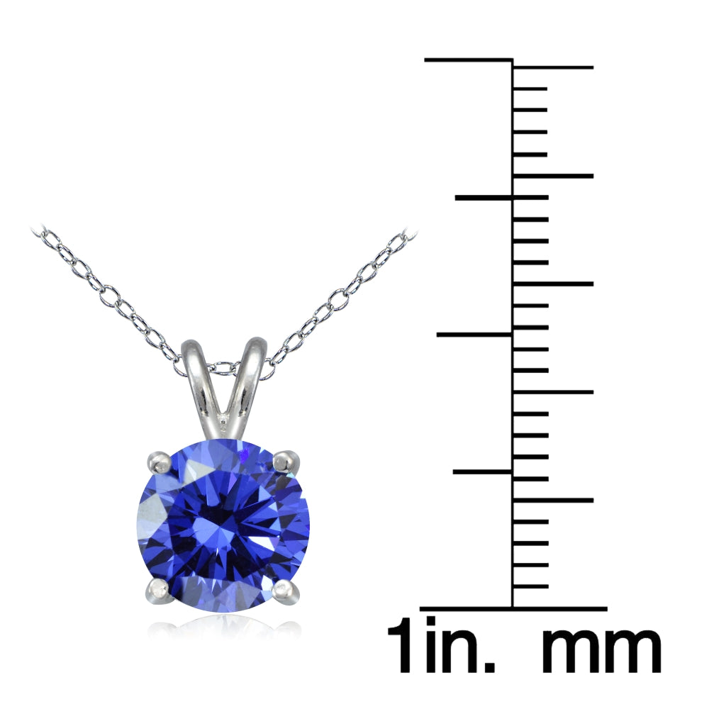Platinum Plated Sterling Silver 100 Facets Blue Violet Cubic Zirconia Necklace (2cttw)-3