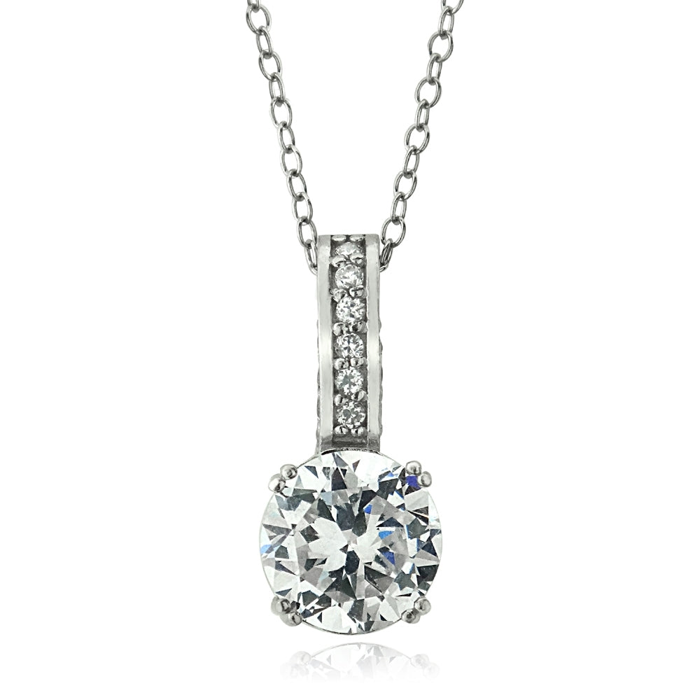 Platinum Plated Sterling Silver 100 Facets Cubic Zirconia Round Drop Necklace(2cttw)-2
