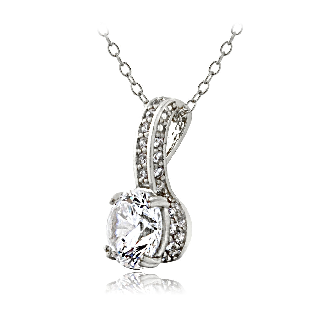 Platinum Plated Sterling Silver 100 Facets Cubic Zirconia Round Drop Necklace(2cttw)-3