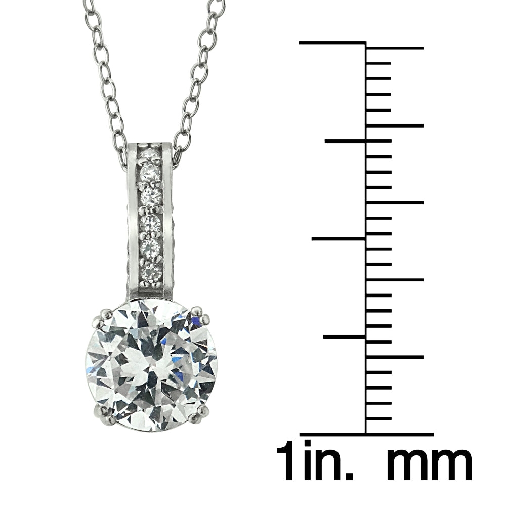 Platinum Plated Sterling Silver 100 Facets Cubic Zirconia Round Drop Necklace(2cttw)-4