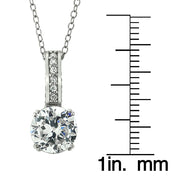 Platinum Plated Sterling Silver 100 Facets Cubic Zirconia Round Drop Necklace(2cttw)