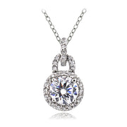 Platinum Plated Sterling Silver 100 Facets Cubic Zirconia Round Dangle Necklace(2cttw)