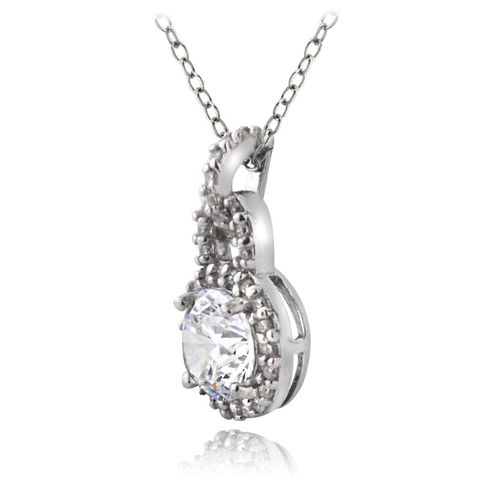 Platinum Plated Sterling Silver 100 Facets Cubic Zirconia Round Dangle Necklace(2cttw)-2