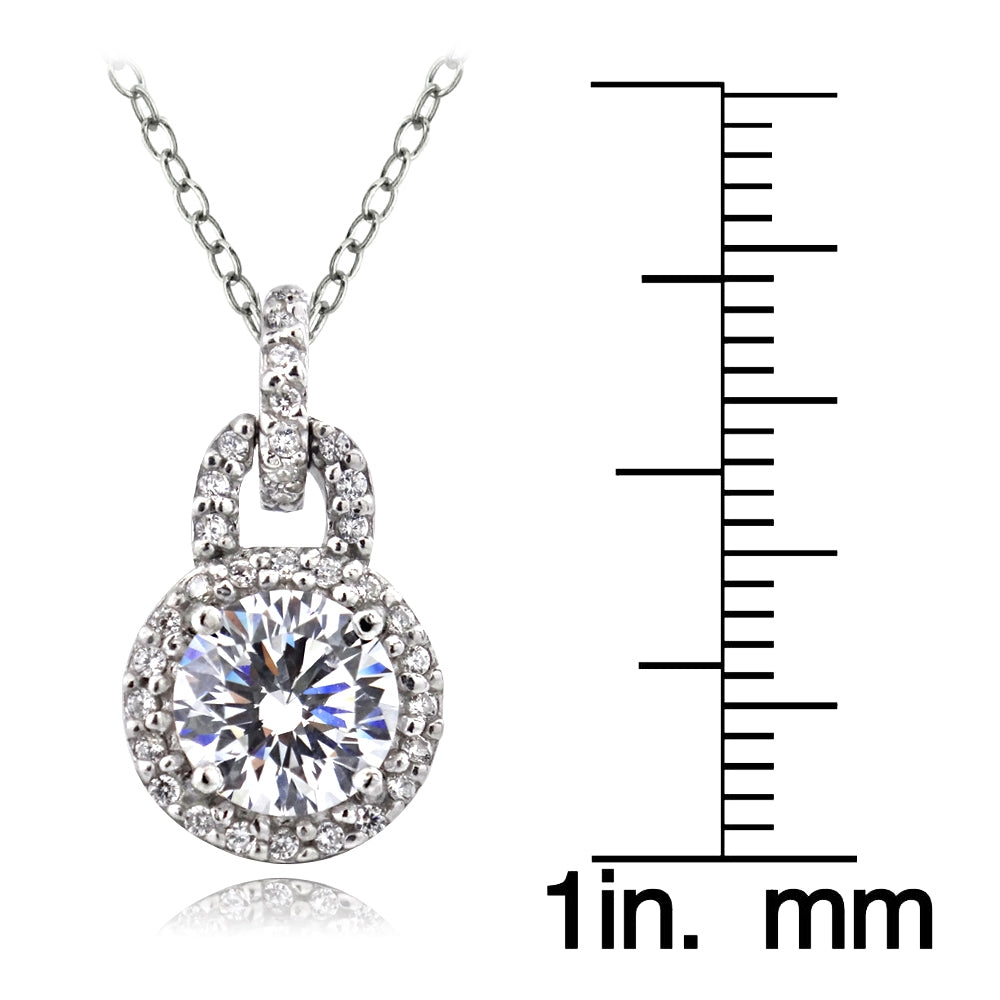 Platinum Plated Sterling Silver 100 Facets Cubic Zirconia Round Dangle Necklace(2cttw)-3