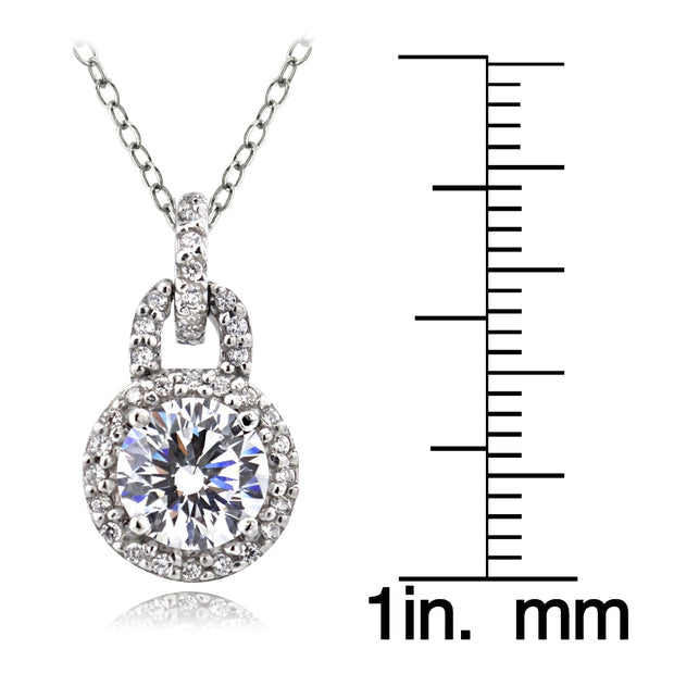 Platinum Plated Sterling Silver 100 Facets Cubic Zirconia Round Dangle Necklace(2cttw)